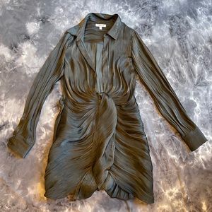 Good American Deep Cut Rushed Shirt Dress